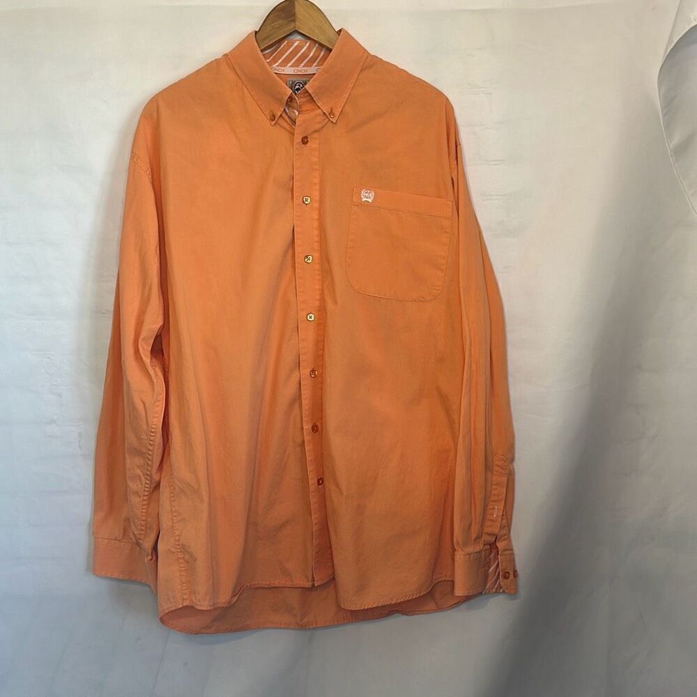 Cinch Mens Orange Long Sleeve Button Front Western Cowboy Cotton Shirt size L